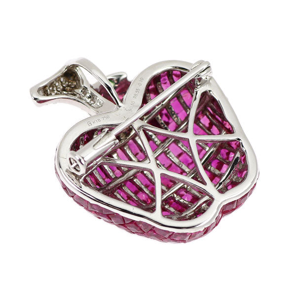 K18WG ルビー グリーンガーネット ダイヤモンド ブローチ兼ペンダントトップ 8.55ct G0.10ct D0.10ct りんご