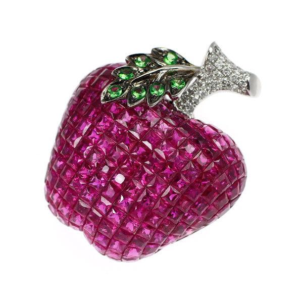 K18WG ルビー グリーンガーネット ダイヤモンド ブローチ兼ペンダントトップ 8.55ct G0.10ct D0.10ct りんご