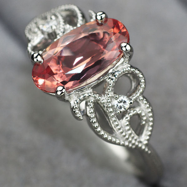 新品 Pt950 シェリーレッドカラー インペリアルトパーズ ダイヤモンド リング 1.629ct D0.02ct 【エスコレ】