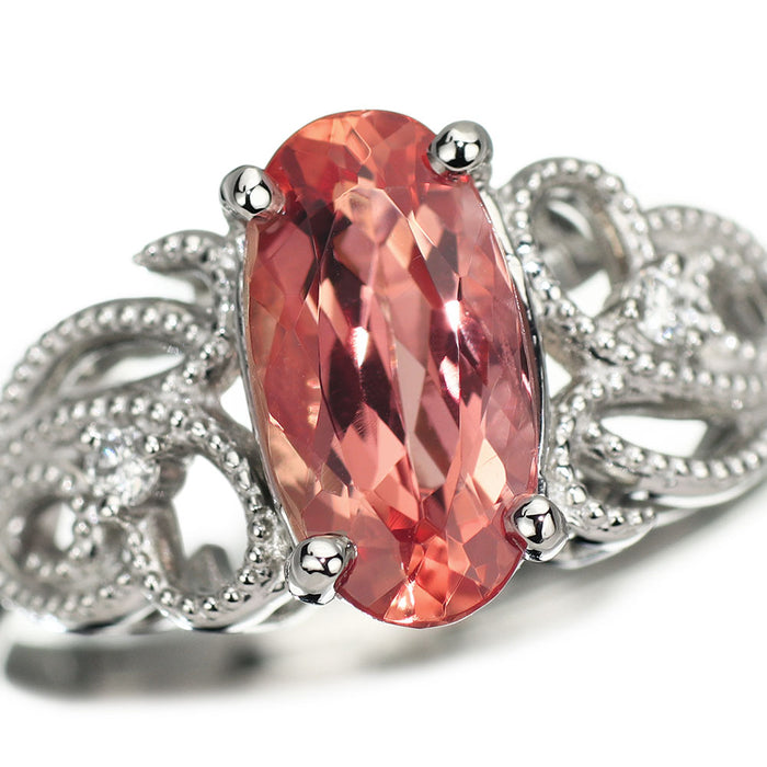 新品 Pt950 シェリーレッドカラー インペリアルトパーズ ダイヤモンド リング 1.629ct D0.02ct 【エスコレ】