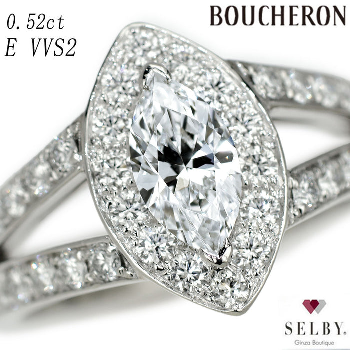 ブシュロン Pt950 マーキス ダイヤモンド リング 0.52ct E VVS2 EX/VG エターナルグレース 49号 《セルビー銀座店》【中古】