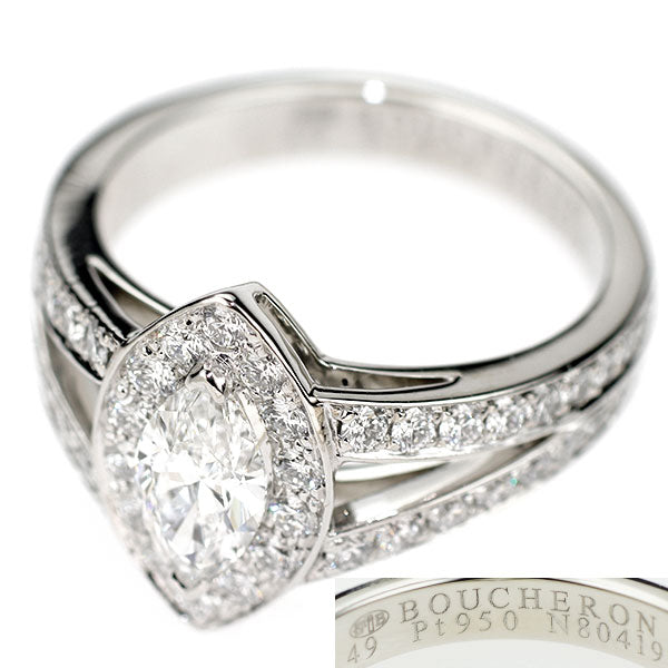 ブシュロン Pt950 マーキス ダイヤモンド リング 0.52ct E VVS2 EX/VG エターナルグレース 49号 《セルビー銀座店》【中古】