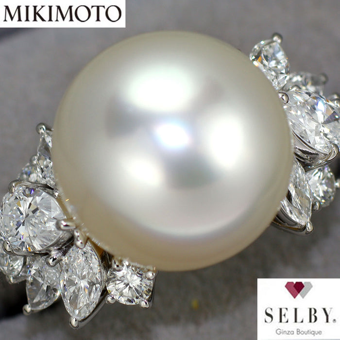 ミキモト Pt950 白蝶真珠 ダイヤモンド リング 径約14.0mm D1.87ct 《セルビー銀座店》【中古】