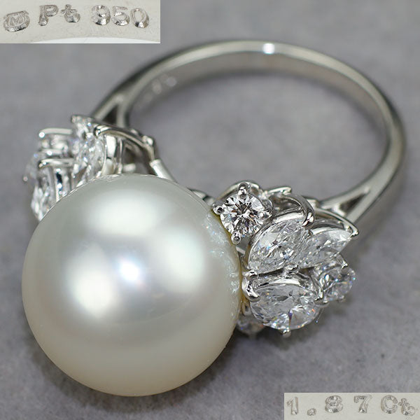 ミキモト Pt950 白蝶真珠 ダイヤモンド リング 径約14.0mm D1.87ct 《セルビー銀座店》【中古】