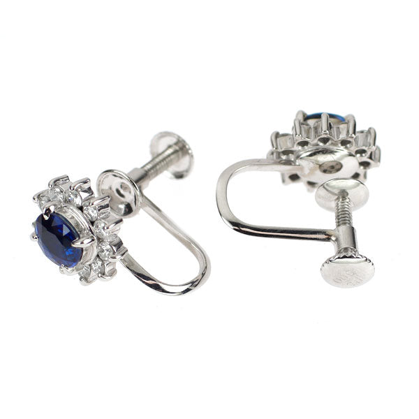 Pt900 サファイア ダイヤモンド イヤリング 0.86ct D0.31ct
