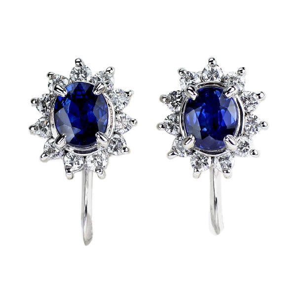Pt900 サファイア ダイヤモンド イヤリング 0.86ct D0.31ct