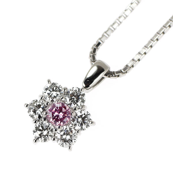 Pt900/ Pt850 天然ピンクダイヤモンド ペンダントネックレス 0.108ct FIPP SI2 D0.49ct フラワー