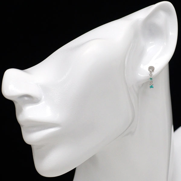 K18WG パライバ トルマリン ダイヤモンド ピアス 0.14ct D0.05ct