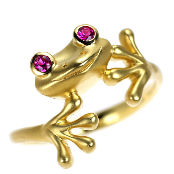 K18YG ピンクサファイア リング 0.07ct カエル