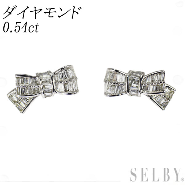 K18WG ダイヤモンド ピアス 0.54ct リボン