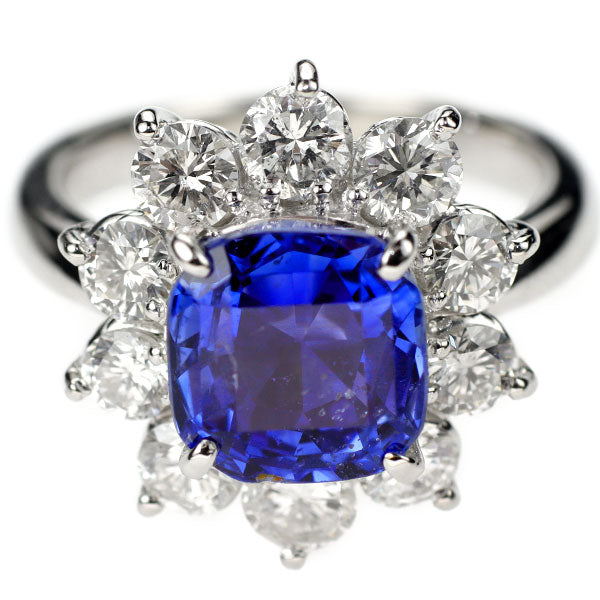 GIA産地鑑別書付 Pt900 大粒スリランカ産非加熱サファイア ダイヤモンド リング 4.30ct D1.71ct
