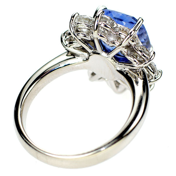 GIA産地鑑別書付 Pt900 大粒スリランカ産非加熱サファイア ダイヤモンド リング 4.30ct D1.71ct