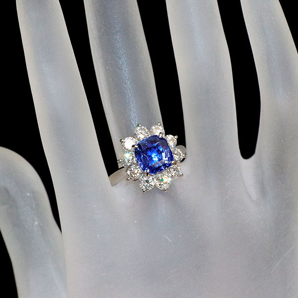 GIA産地鑑別書付 Pt900 大粒スリランカ産非加熱サファイア ダイヤモンド リング 4.30ct D1.71ct