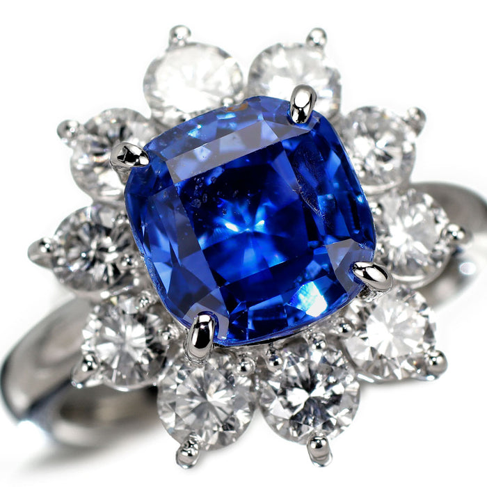 GIA産地鑑別書付 Pt900 大粒スリランカ産非加熱サファイア ダイヤモンド リング 4.30ct D1.71ct