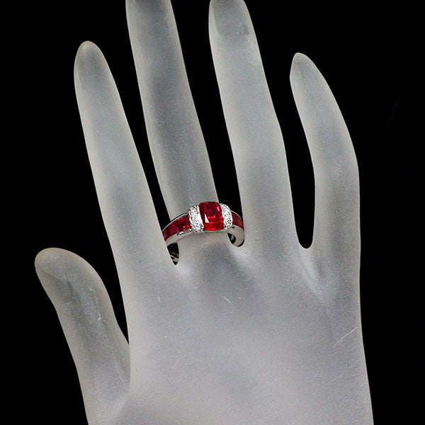 クレサンベール Pt950 再結晶ルビー ダイヤモンド リング 2.88ct D0.11ct