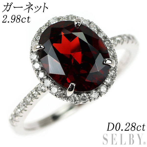 Pt950 ガーネット ダイヤモンド リング 2.98ct D0.28ct