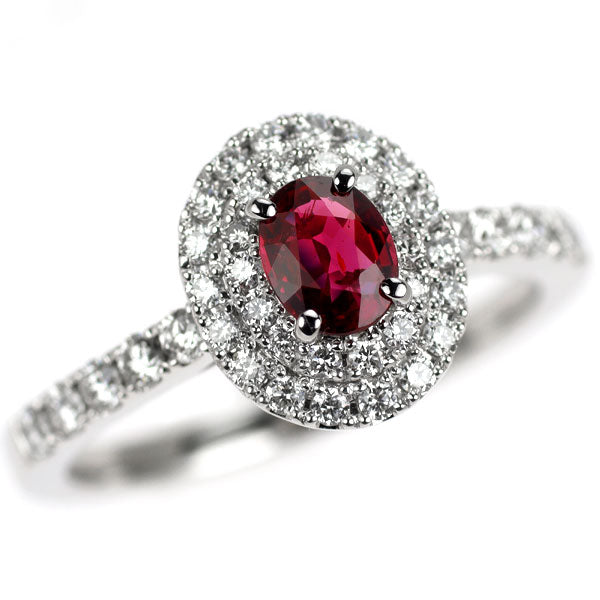 Pt950 非加熱 ピジョンブラッドルビー ダイヤモンド リング 0.38ct D0.44ct