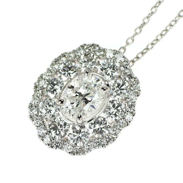Pt950/ Pt850 オーバルカット ダイヤモンド ペンダントネックレス 0.548ct E SI2 D0.84ct