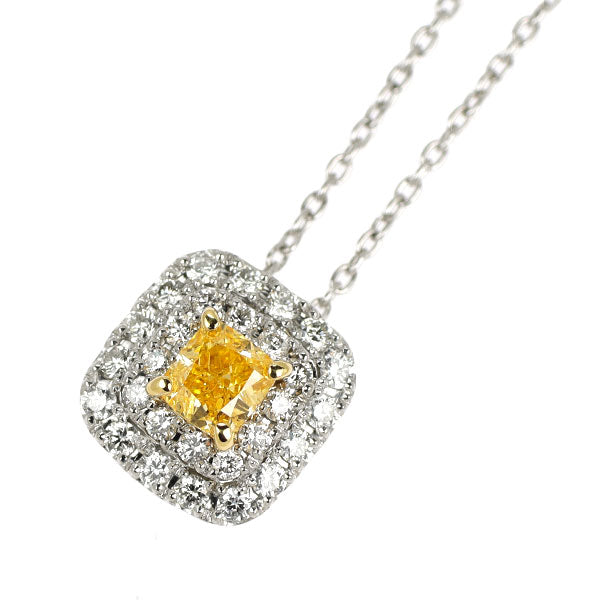 Pt950/ K18YG/ Pt850 天然イエローオレンジ ダイヤモンド ペンダントネックレス 0.225ct FIYO SI2 D0.18ct