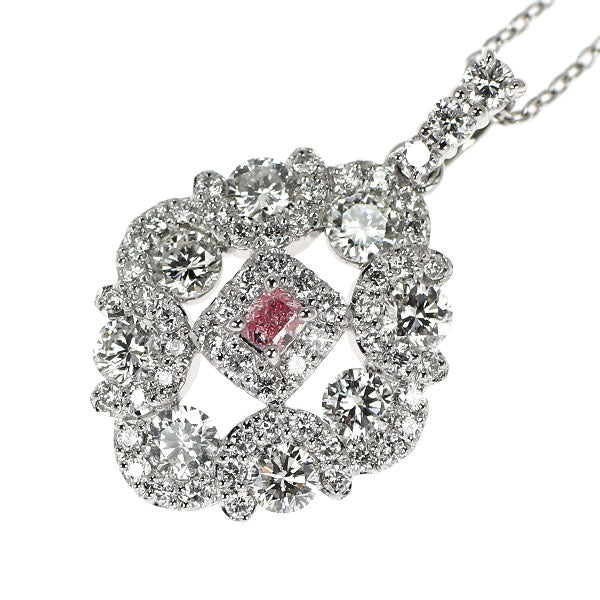 Pt950/ Pt850 天然ピンクダイヤモンド ペンダントネックレス 0.050ct FIP SI2 D0.97ct