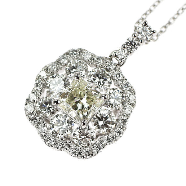 Pt950/ Pt850 プリンセスカット ダイヤモンド ペンダントネックレス 0.50ct M IF EX/EX D0.91ct