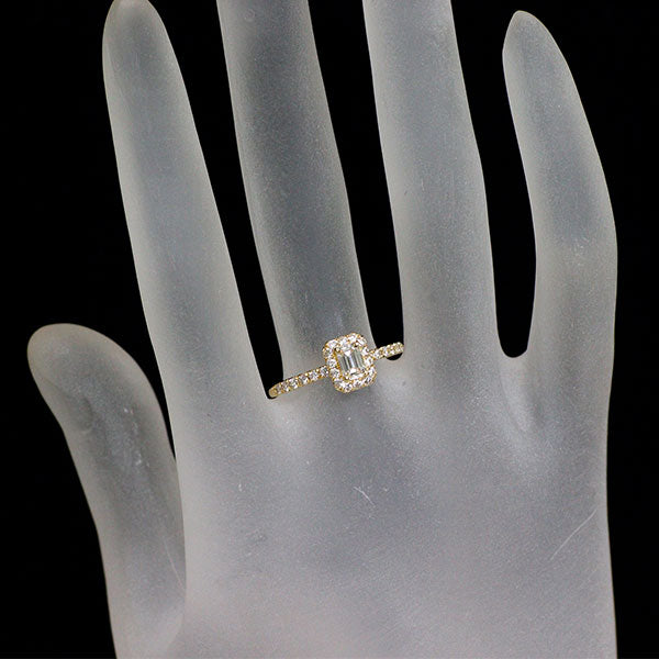 K18YG エメラルドカット ダイヤモンド リング 0.32ct D VS2 D0.28ct