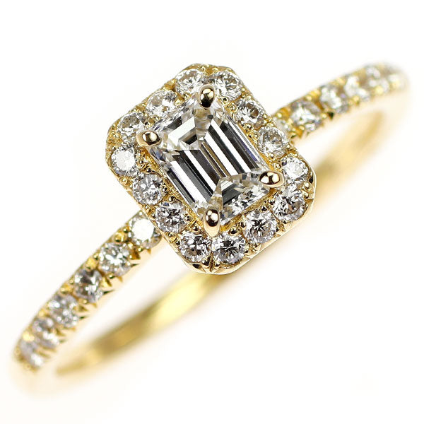 K18YG エメラルドカット ダイヤモンド リング 0.32ct D VS2 D0.28ct