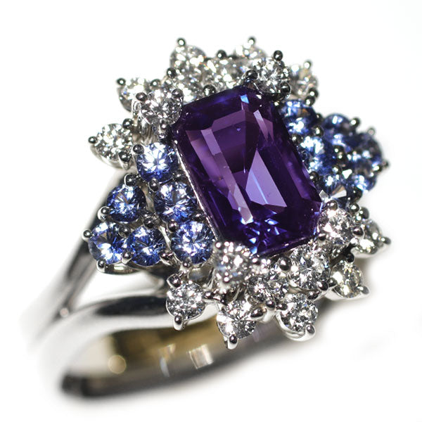 Pt900/ K18YG ビルマ産 非加熱カラーチェンジサファイア ダイヤモンド リング 2.80ct S0.686ct D0.705ct