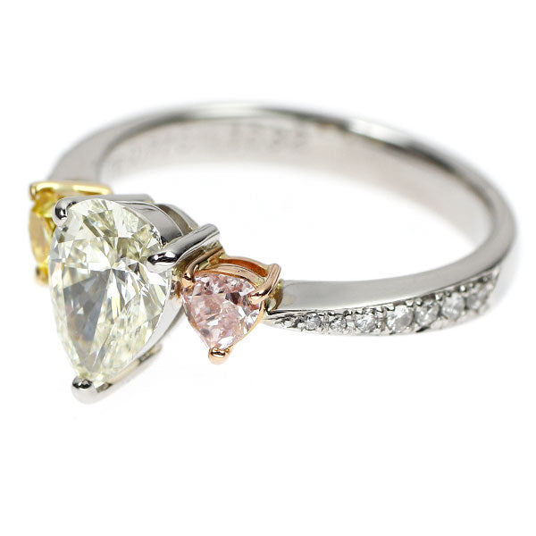 Pt900/K18YG/PG ペアシェイプダイヤモンド 天然ピンク/イエロー/カラーレス ダイヤ リング 1.032ct L/FVY/FLP SI1-I1 PD0.176ct YD0.177ct D0.11ct