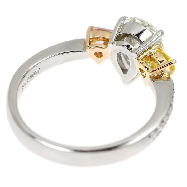 Pt900/K18YG/PG ペアシェイプダイヤモンド 天然ピンク/イエロー/カラーレス ダイヤ リング 1.032ct L/FVY/FLP SI1-I1 PD0.176ct YD0.177ct D0.11ct
