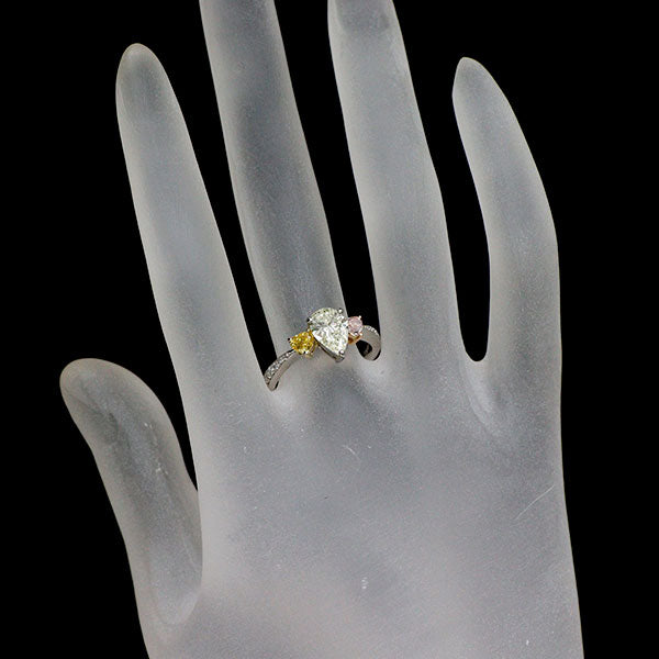 Pt900/K18YG/PG ペアシェイプダイヤモンド 天然ピンク/イエロー/カラーレス ダイヤ リング 1.032ct L/FVY/FLP SI1-I1 PD0.176ct YD0.177ct D0.11ct