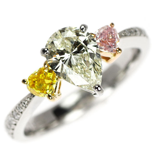 Pt900/K18YG/PG ペアシェイプダイヤモンド 天然ピンク/イエロー/カラーレス ダイヤ リング 1.032ct L/FVY/FLP SI1-I1 PD0.176ct YD0.177ct D0.11ct
