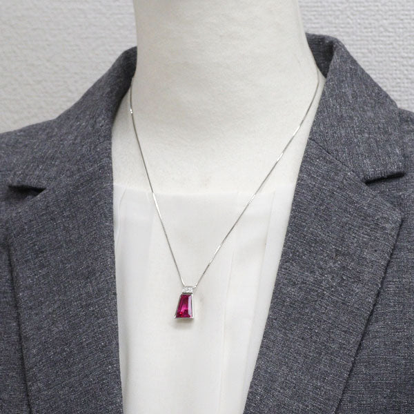 K18WG ピンクトルマリン ダイヤモンド ペンダントネックレス 4.501ct D0.10ct