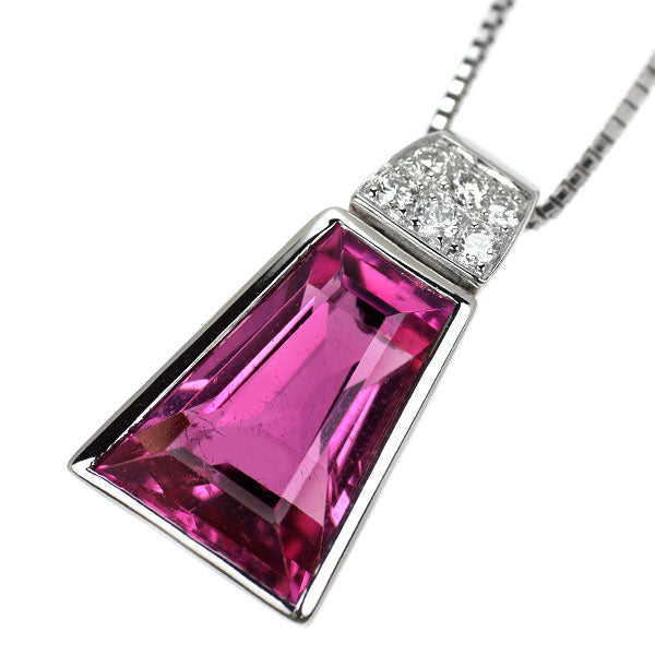 K18WG ピンクトルマリン ダイヤモンド ペンダントネックレス 4.501ct D0.10ct