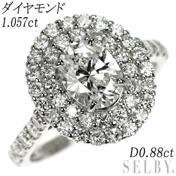 Pt950 オーバルカット ダイヤモンド リング 1.057ct D0.88ct