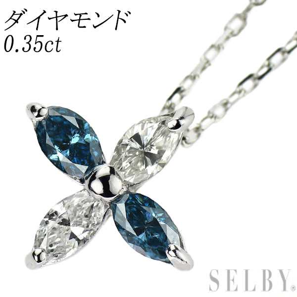 K18WG トリートブルー/カラーレス ダイヤモンド ペンダントネックレス 0.35ct