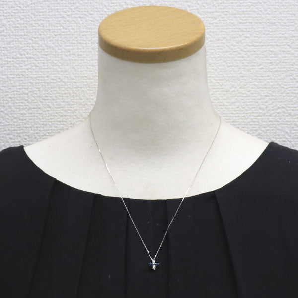 K18WG トリートブルー/カラーレス ダイヤモンド ペンダントネックレス 0.35ct