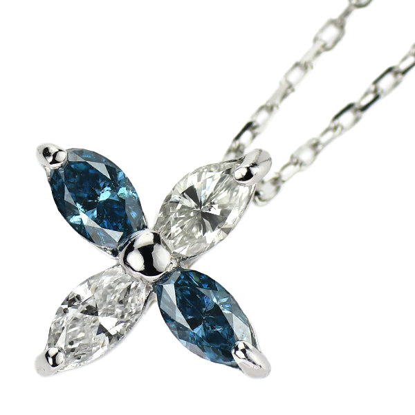 K18WG トリートブルー/カラーレス ダイヤモンド ペンダントネックレス 0.35ct