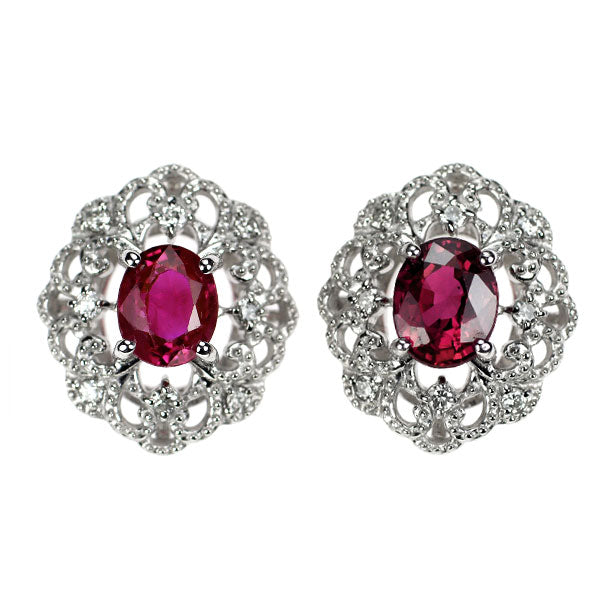 Pt950/Pt900 ルビー ダイヤモンド ピアス 1.51ct D0.10ct