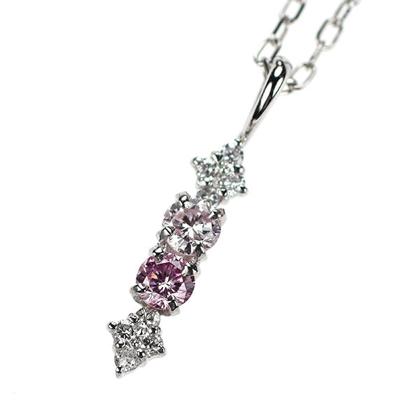 Pt900/ Pt850 天然ピンク/カラーレス ダイヤモンド ペンダントネックレス 0.126ct FIPP/VLP SI2 D0.04ct
