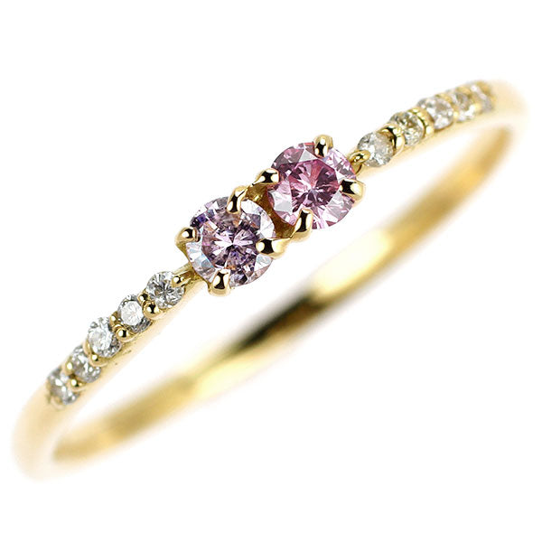 K18YG 天然ピンク ダイヤモンド  リング 0.119ct FIPP/FLPP I1 D0.05ct 希少 ソ2枚