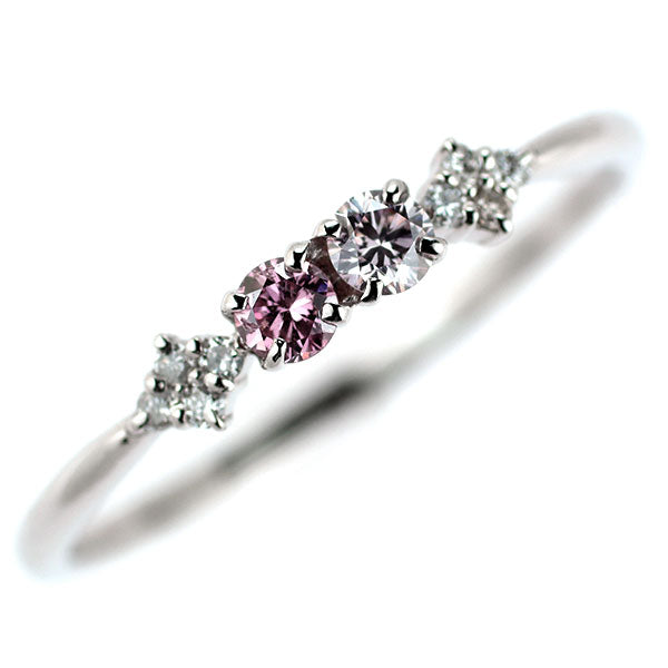 Pt900 天然ピンク/カラーレス ダイヤモンド リング 0.126ct FVPP/LPP SI1/SI2 D0.04ct