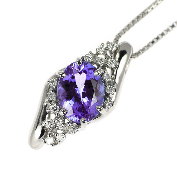 Pt タンザナイト ダイヤモンド ペンダントネックレス 1.36ct D0.09ct