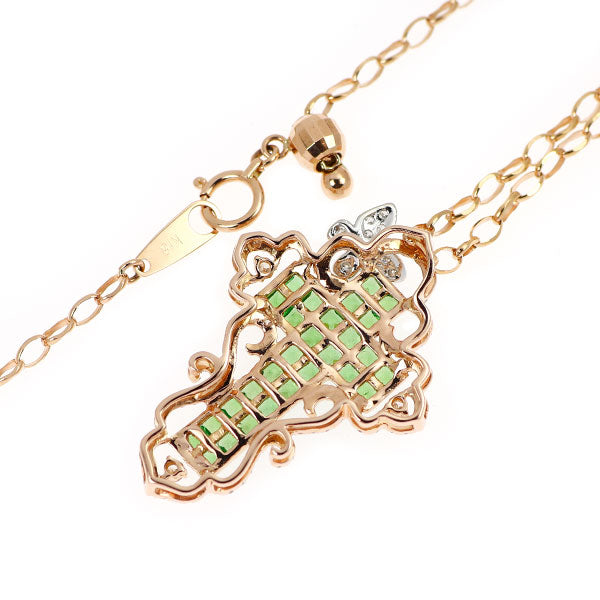 K18PG グリーンガーネット ダイヤモンド ペンダントネックレス 2.17ct D0.60ct ミステリーセッティング クロス