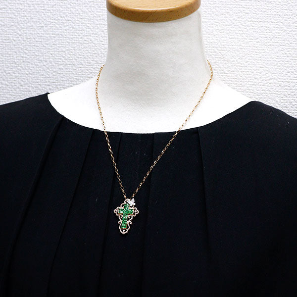 K18PG グリーンガーネット ダイヤモンド ペンダントネックレス 2.17ct D0.60ct ミステリーセッティング クロス