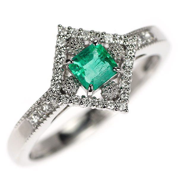 Pt900 エメラルド ダイヤモンド リング 0.22ct D0.125ct