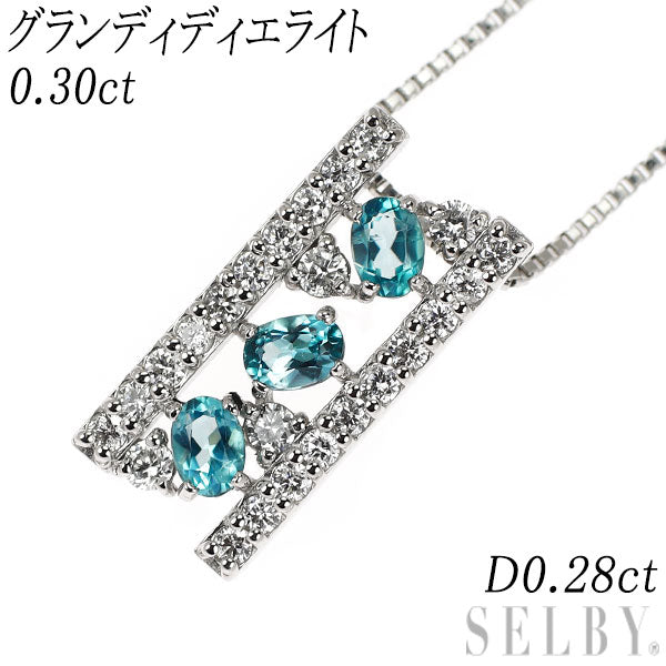 希少 Pt900/ Pt850 グランディディエライト ダイヤモンド ペンダントネックレス 0.30ct D0.28ct