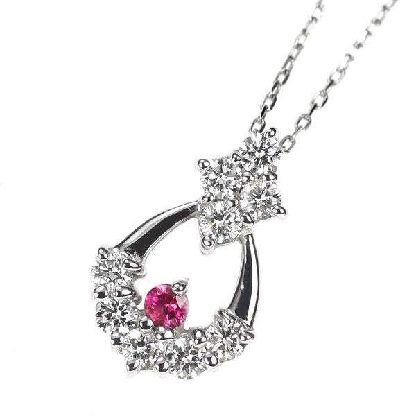 K18WG ルビー ダイヤモンド ペンダントネックレス 0.04ct D0.27ct