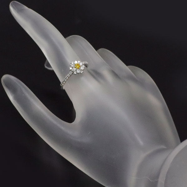 Pt950 天然イエローダイヤモンド リング 0.111ct FVOY SI2 D0.45ct フラワー