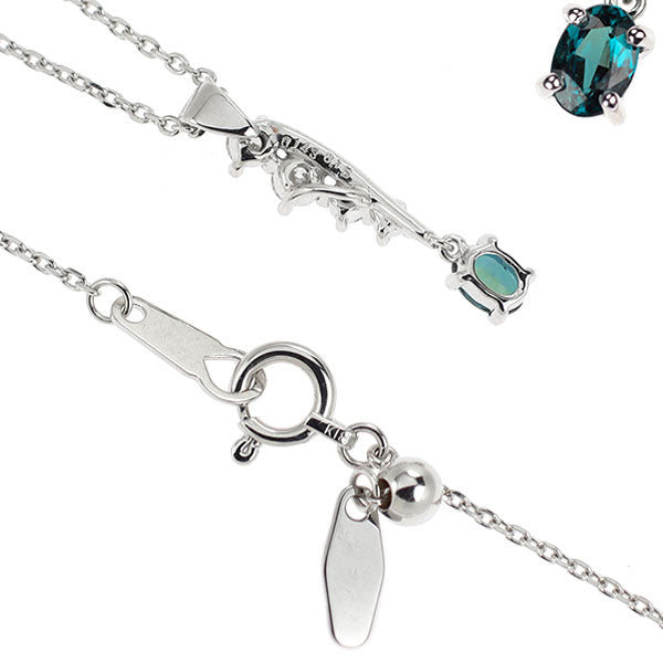 希少 K18WG アレキサンドライト ダイヤモンド ペンダントネックレス 0.143ct D0.15ct